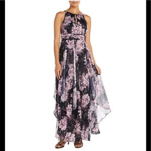 NWT,R&M Richards
Women's Halter Ruched Waist 7 Veil Dress,,black/blush